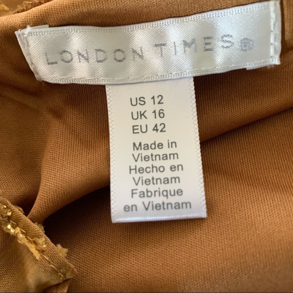 London Times Aztec Burnout Ruffle Dress In Terracotta With Gold Threading Sz. 12 - Picture 8 of 13